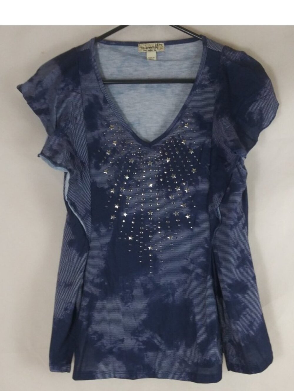 One World Studded Shooting Star Design Cap Flutter Sleeve Tie Dye Shirt PS